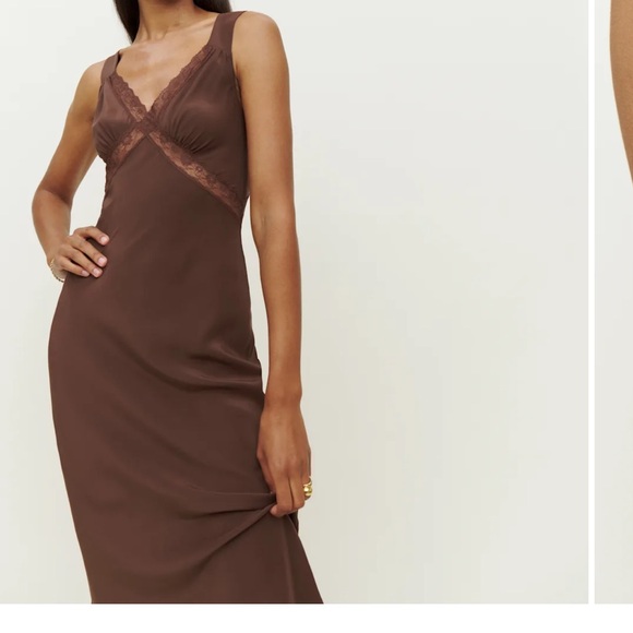 Reformation Chocolate Brown Lace Slip Dress - Picture 1 of 4